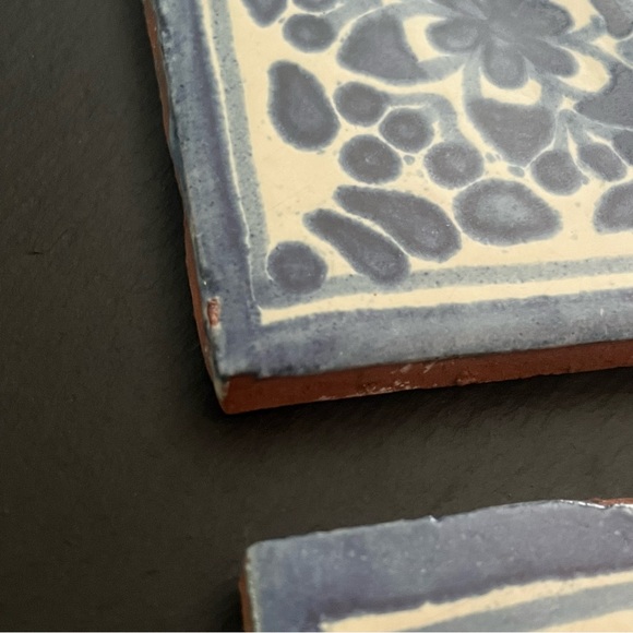 Mexican Hand Painted Terra-Cotta Talavera Vintage Tiles Set of 3 - Picture 5 of 10